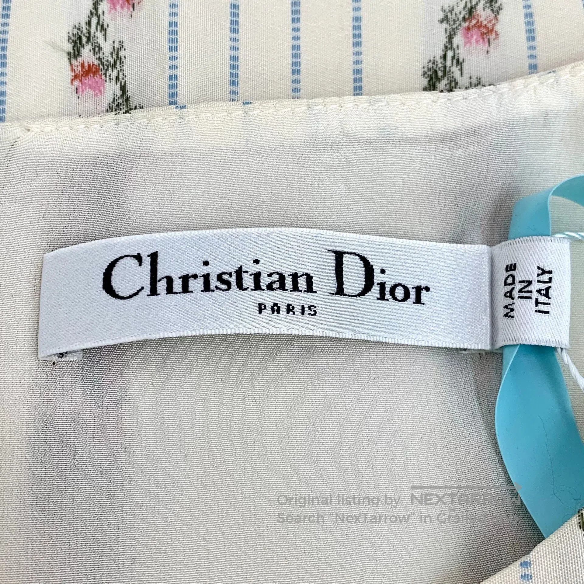 Dior beige floral striped silk sleeveless top. Size US S / EU 44-46 / 1 - 5 Thumbnail
