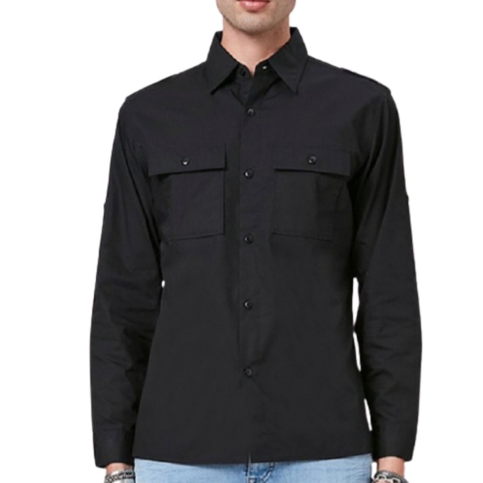 Other BLACK ☆ FRONT FLAP POCKET ☆ EPILET SHOULDER SHIRT ☆ XL Size US XL / EU 56 / 4 - 1 Thumbnail