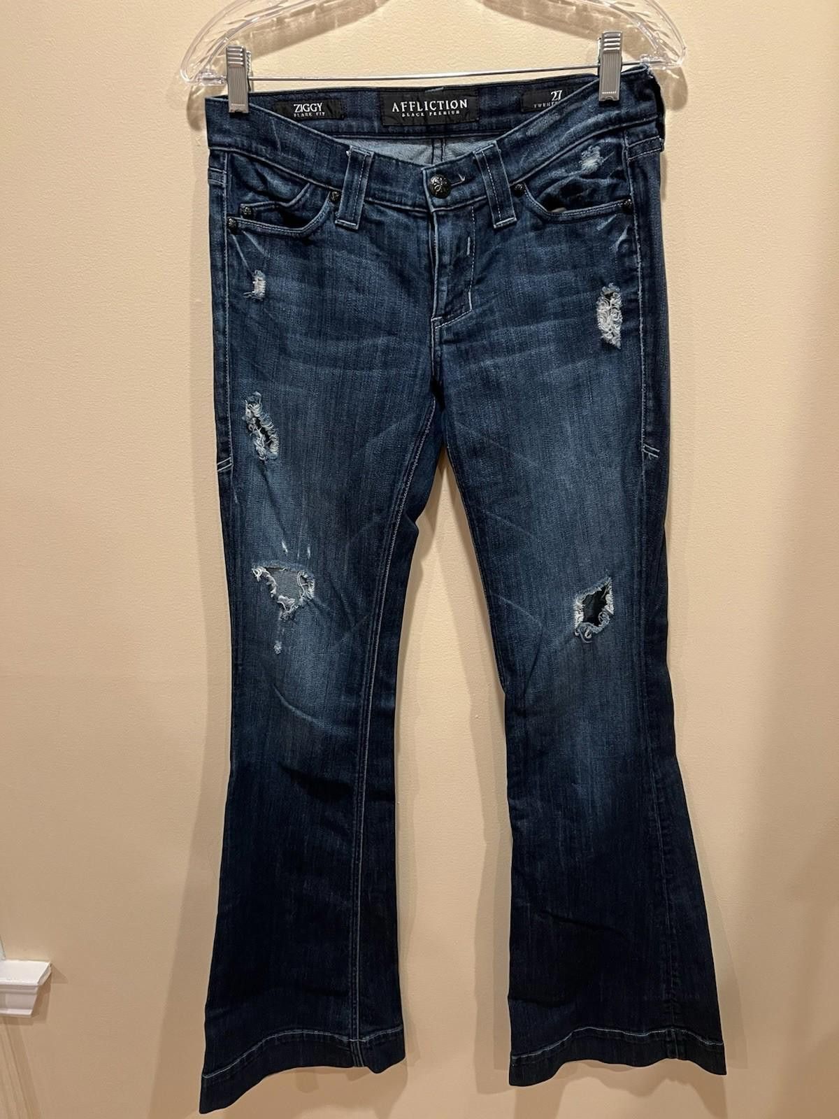 Affliction Affliction Ziggy Flare Jeans Women 27 Distressed Black Jeans Size 27" / US 4 / IT 40 - 1 Thumbnail