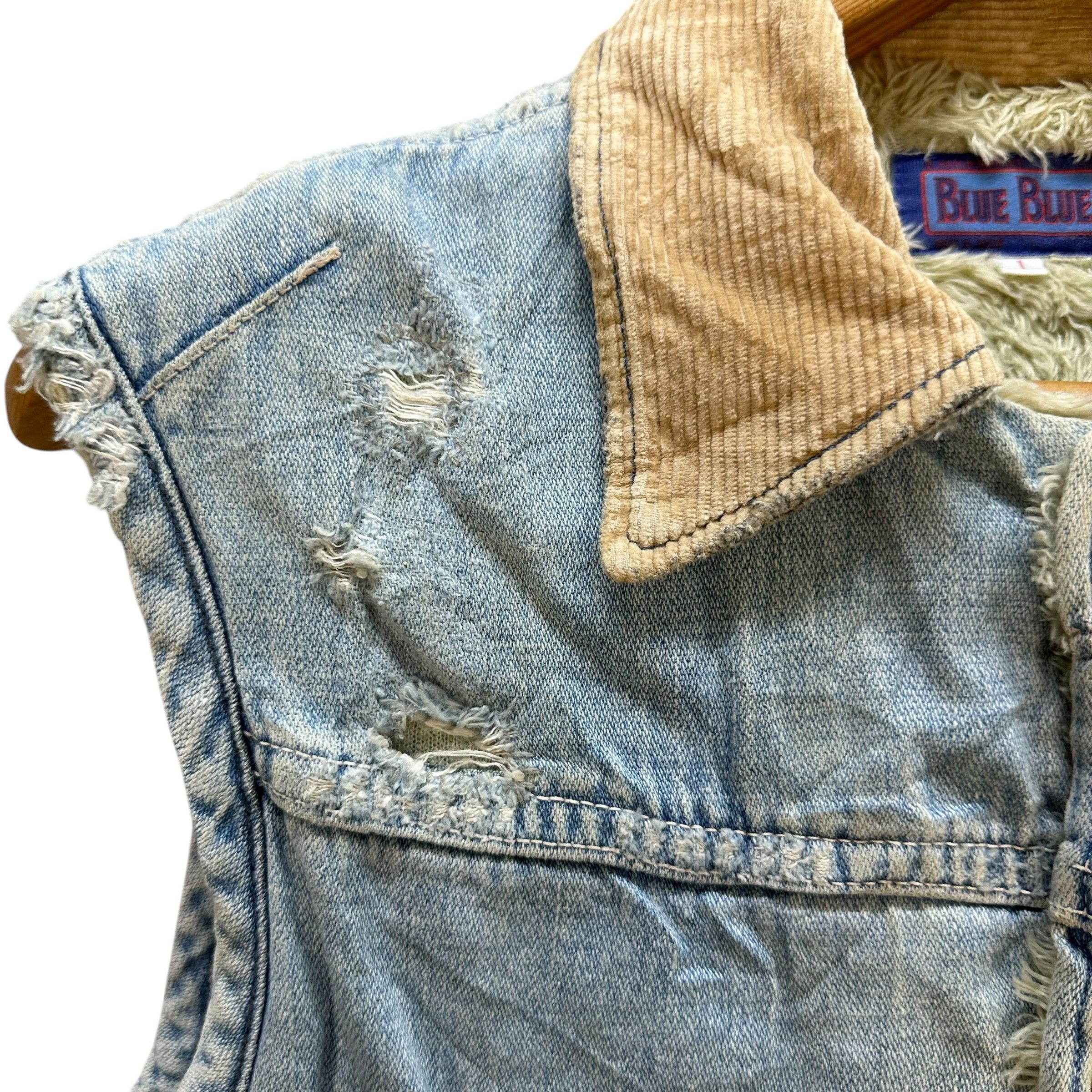 Blue Blue Japan 80's BLUE BLUE Trashed Work Western Denim Vest #A70-1708 Size US S / EU 44-46 / 1 - 3 Thumbnail