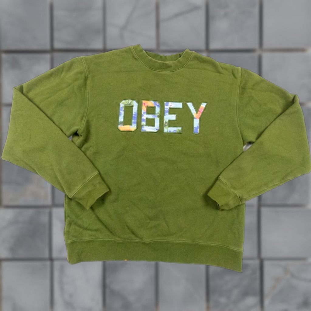 Obey OBEY Sweatshirt Adult Small Green Crewneck Streetwear Sleeve Long Sleeve Mens Regular Size US S / EU 44-46 / 1 - 1 Thumbnail