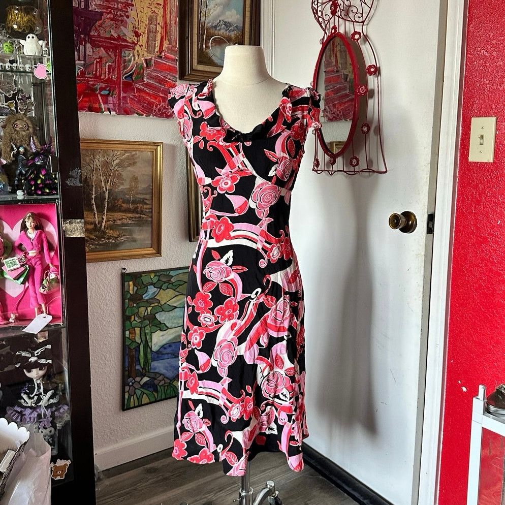 Other angie red black pink floral vintage midi dress Size M / US 6-8 / IT 42-44 - 1 Thumbnail