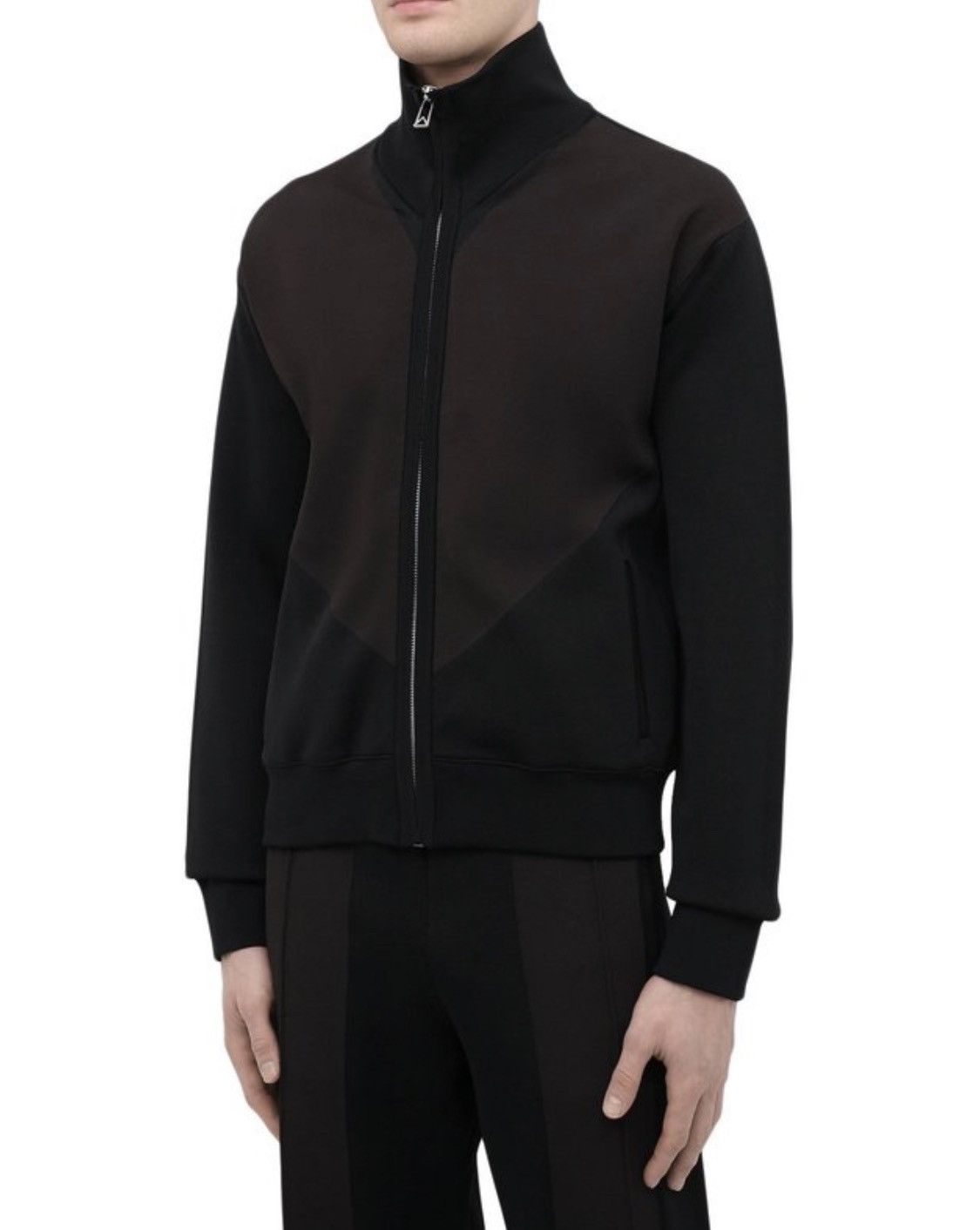 image of Bottega Veneta Back Triangle Zip Up Jumper Cardigan in Black, Men's (Size Small)