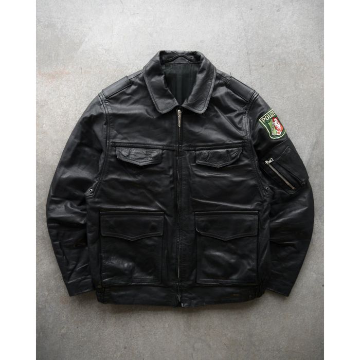 90s Germany BLACK leather jacket-