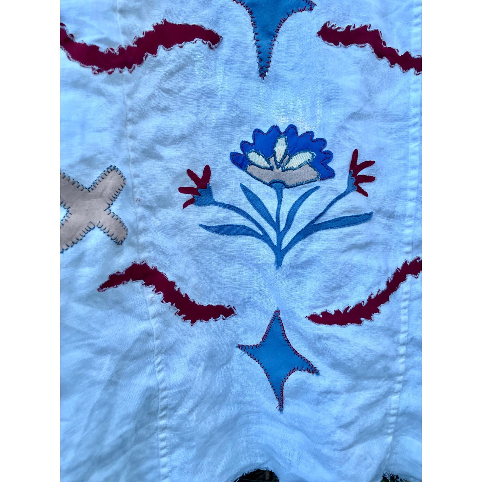 Other Large 100% Linen Cropped Button Up with Boho Applique Size L / US 10 / IT 46 - 4 Thumbnail