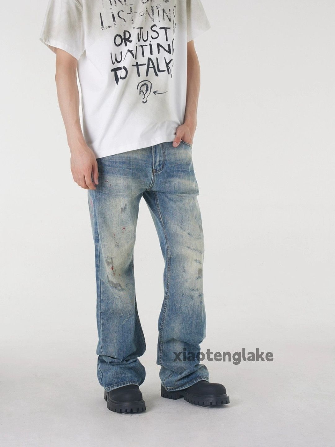 Jean × Vintage washed faded skate hiphop rusty stain paint jeans Size US 34 / EU 50 - 4 Thumbnail