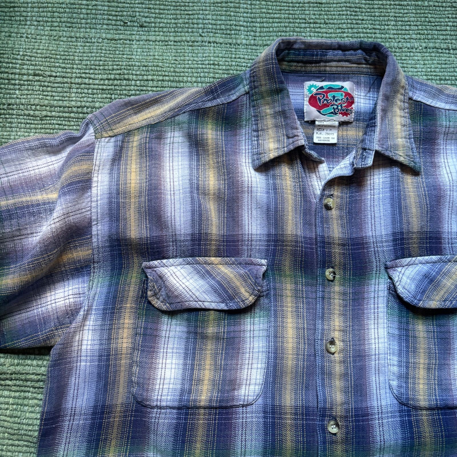 Vintage Vintage 90s protest blues grunge plaid cotton flannel shirt Size US L / EU 52-54 / 3 - 4 Thumbnail