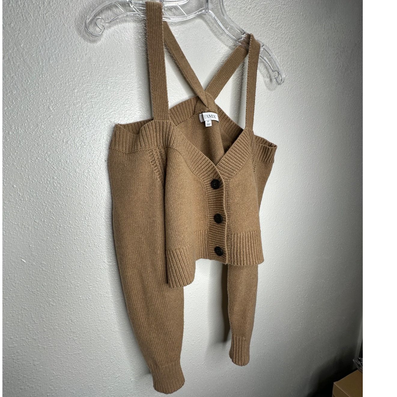 INTERMIX Intermix Beige Rumi Cold Shoulder V-Neck Button Cardigan P Size S / US 4 / IT 40 - 6 Thumbnail