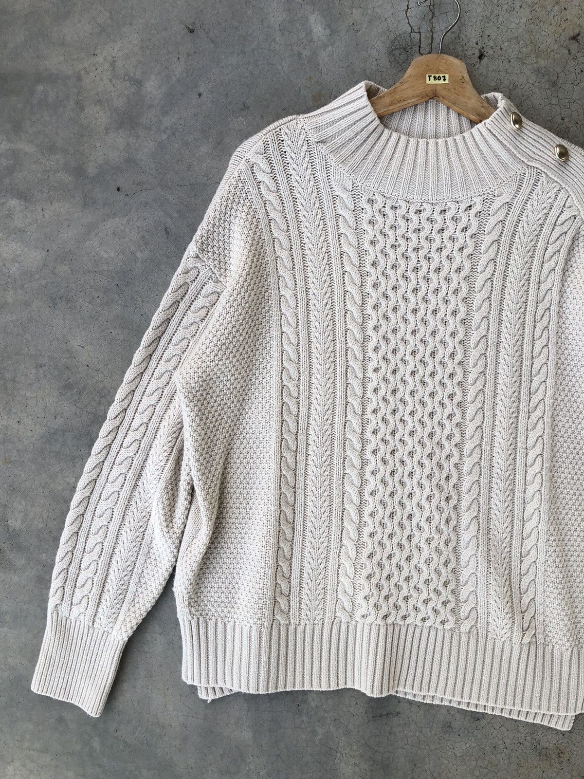 Aran Isles Knitwear × Designer × Homespun Knitwear GU Button Gold High Neck Knit Sweater Pullover Size US XL / EU 56 / 4 - 2 Thumbnail