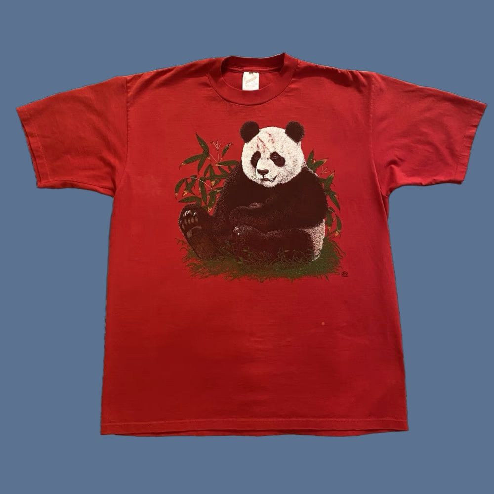 Jerzees VINTAGE Jerzees Giant Panda Bear Graphic T Shirt Red XL Mens Short Sleeve Crew Neck 1990s Grunge Nature Animals 90s Size US XL / EU 56 / 4 - 1 Thumbnail