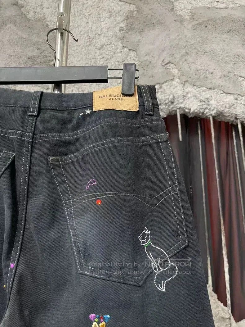 Balenciaga Balenciaga Crystal Cat Graffiti Jeans. Size US 26 / EU 42 - 3 Thumbnail