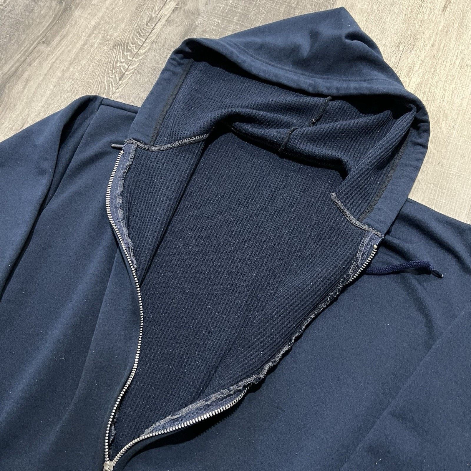 Other VTG 70s Thermal Lined Full Zip Navy Blue Waffle Knit Hoodie Size US L / EU 52-54 / 3 - 3 Thumbnail