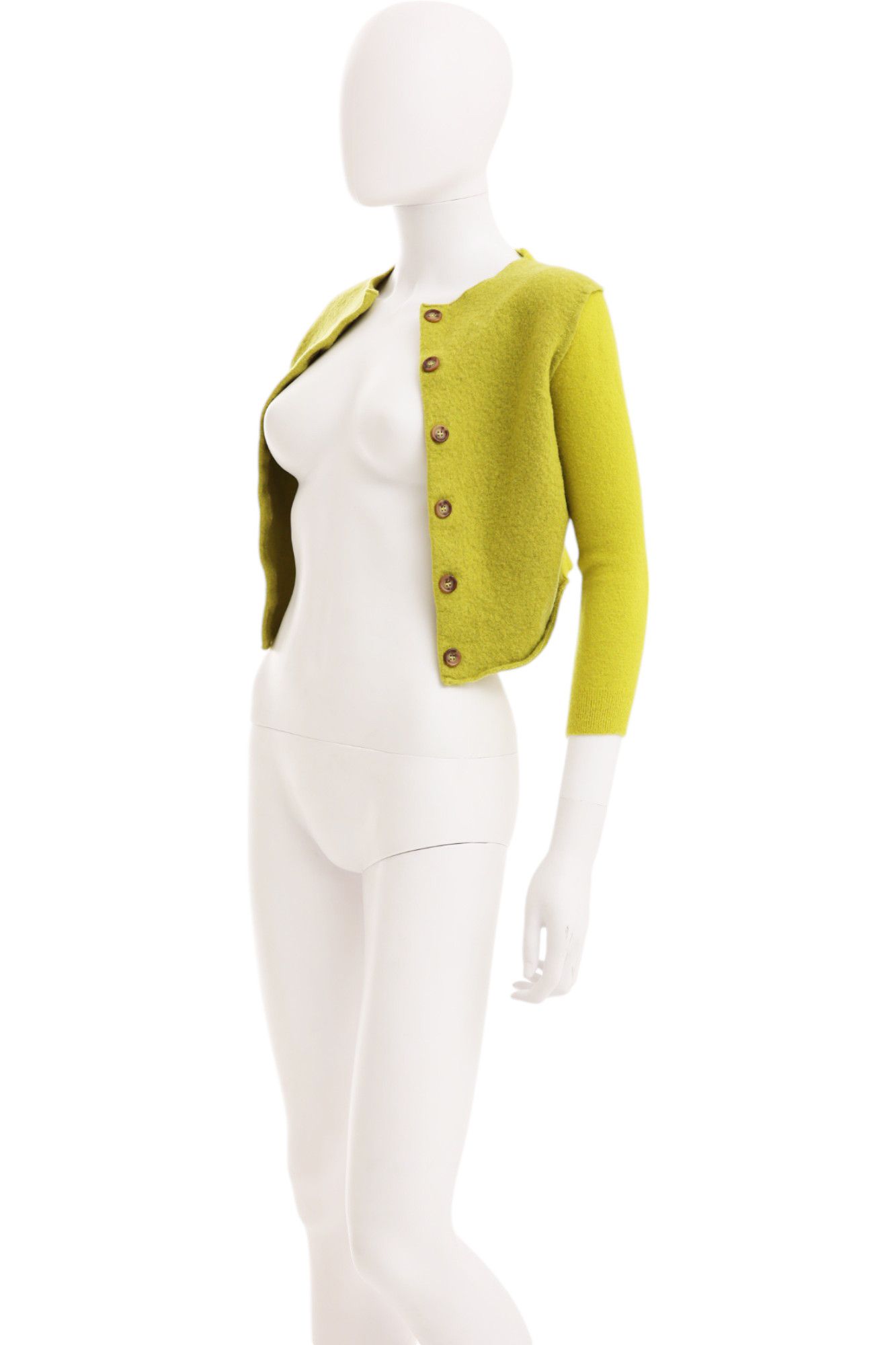Maison Margiela by John Galliano F/W 2015 Cropped Yellow Button Up Cardigan Size S / US 4 / IT 40 - 2 Thumbnail