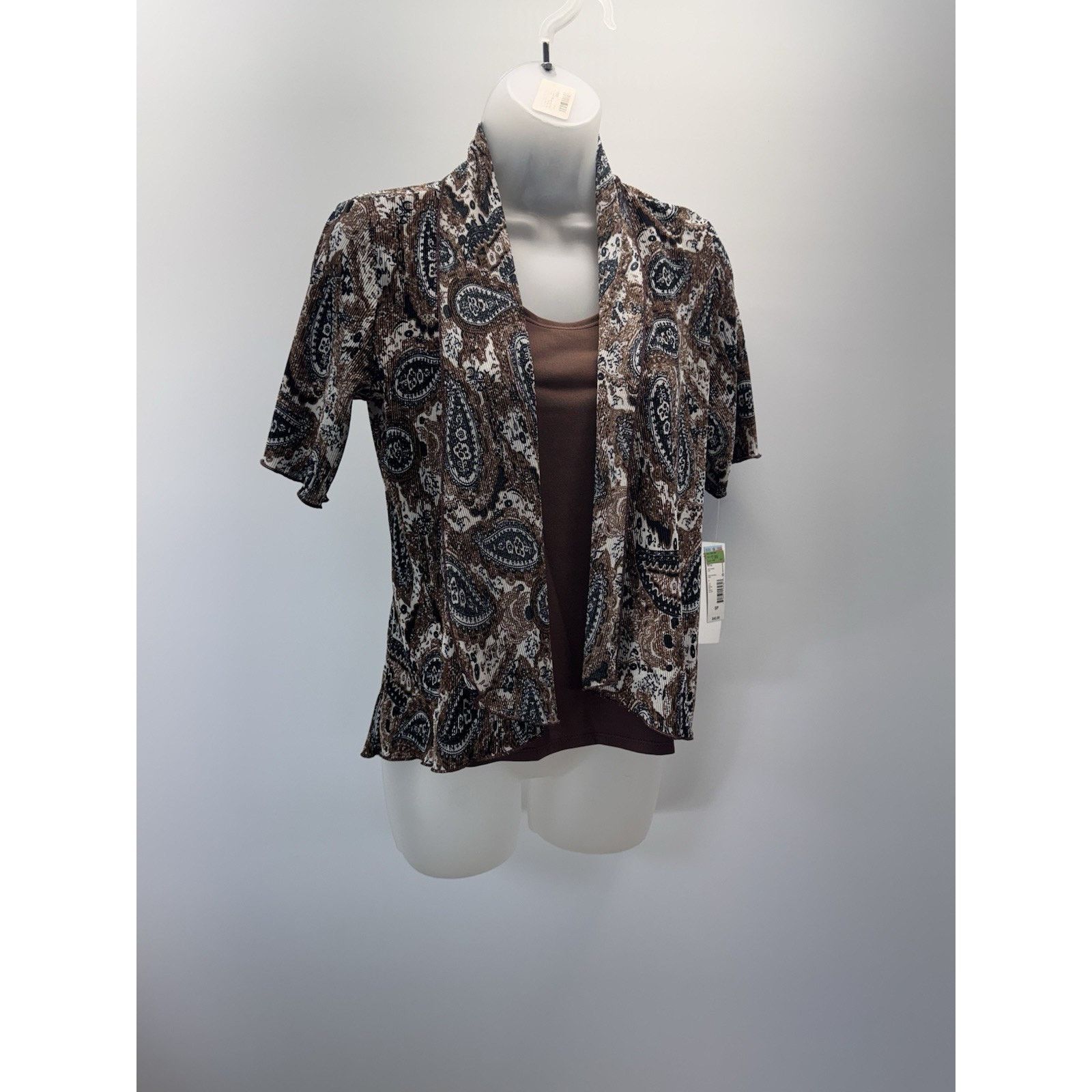 Other Notations Shirt Women’s Petite S Cardigan Tank Cream Brown Size S / US 4 / IT 40 - 1 Thumbnail