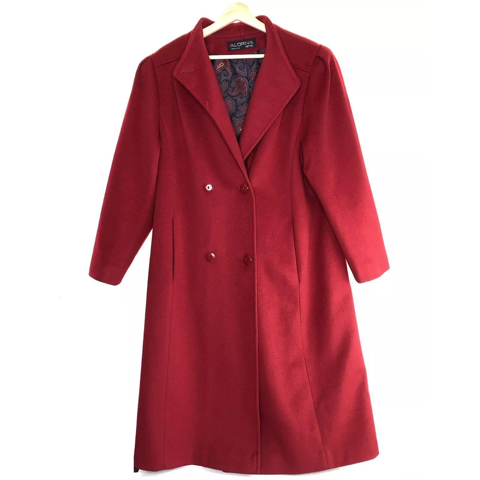 Other Vtg ALORNA Pure Wool Red Pea Coat Petite Double Breasted Size XS / US 0-2 / IT 36-38 - 13 Thumbnail