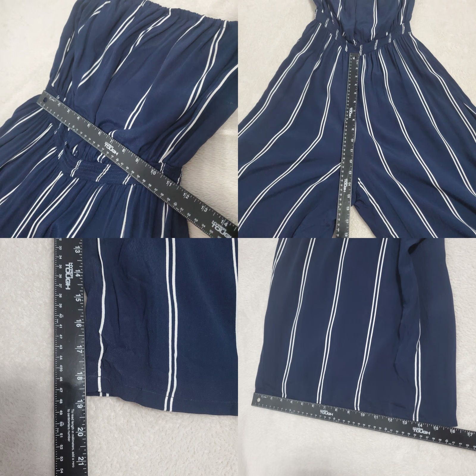 Urban Outfitters Urban Outfitters Silence + Noise Jumpsuit Women L Blue White Striped Strapless Wide Leg Romper Size 36" / US 14 / IT 50 - 8 Thumbnail
