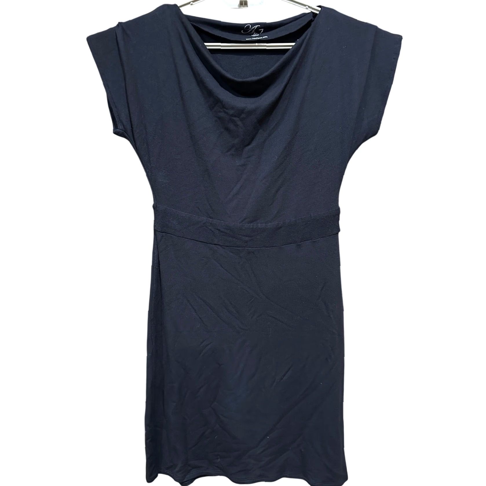 Vintage A to Z Black Cowl Neck Dress Womens Size S Short Sleeve A-Line Pullover Casual Business Size S / US 4 / IT 40 - 2 Thumbnail