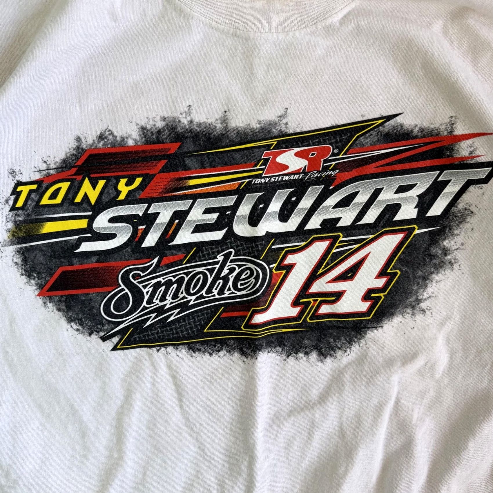 Gildan VINTAGE Tony Stewart Shirt Mens XL White Nascar Auto Racing Gildan Smoke 14 Graphic Tee Size US XL / EU 56 / 4 - 2 Thumbnail
