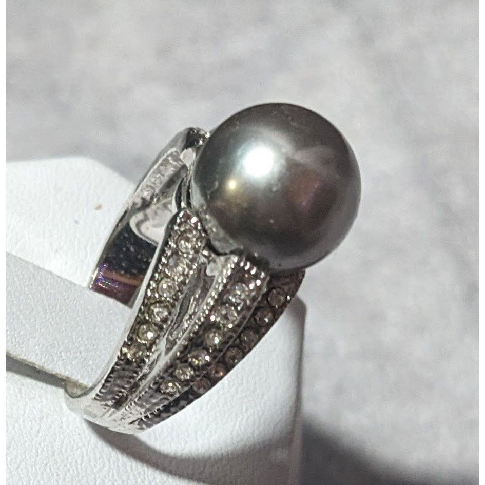Other Elegant Glam 18K Gold Filled Silver Tone Pearl And Gem Ring Size ONE SIZE - 2 Thumbnail