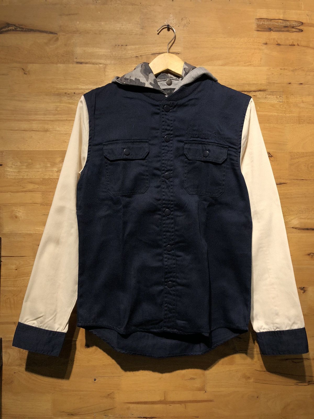 image of Japanese In The Attic Button Shirt Hoodie in Blue, Men's (Size Medium)