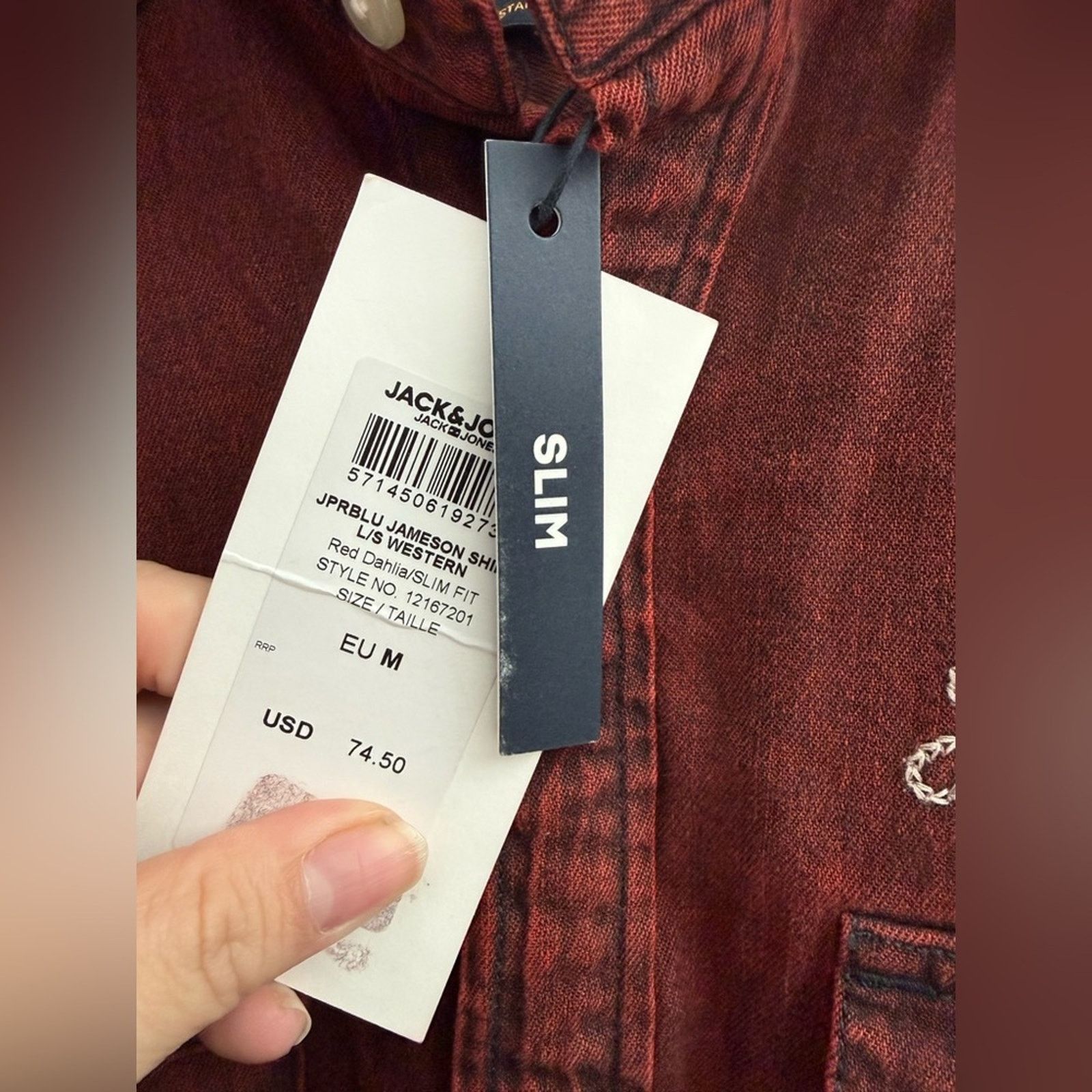 Jack & Jones Jack & Jones Premium Denim Western Shirt Red Slim Fit NWT M Size US M / EU 48-50 / 2 - 6 Thumbnail