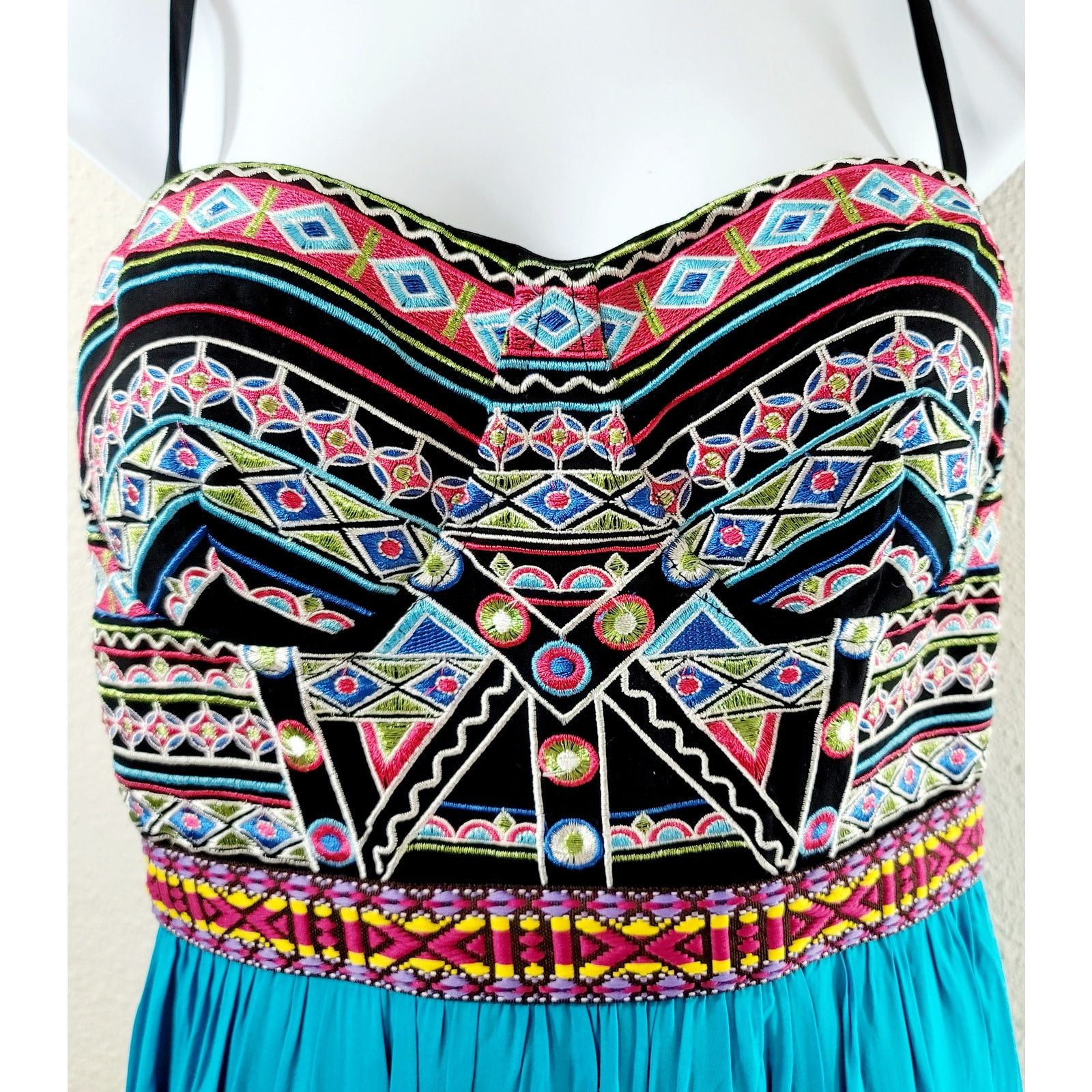 Other Soieblu Blue Multi Color Embroidered Strapless Maxi Dress S Size S / US 4 / IT 40 - 2 Thumbnail