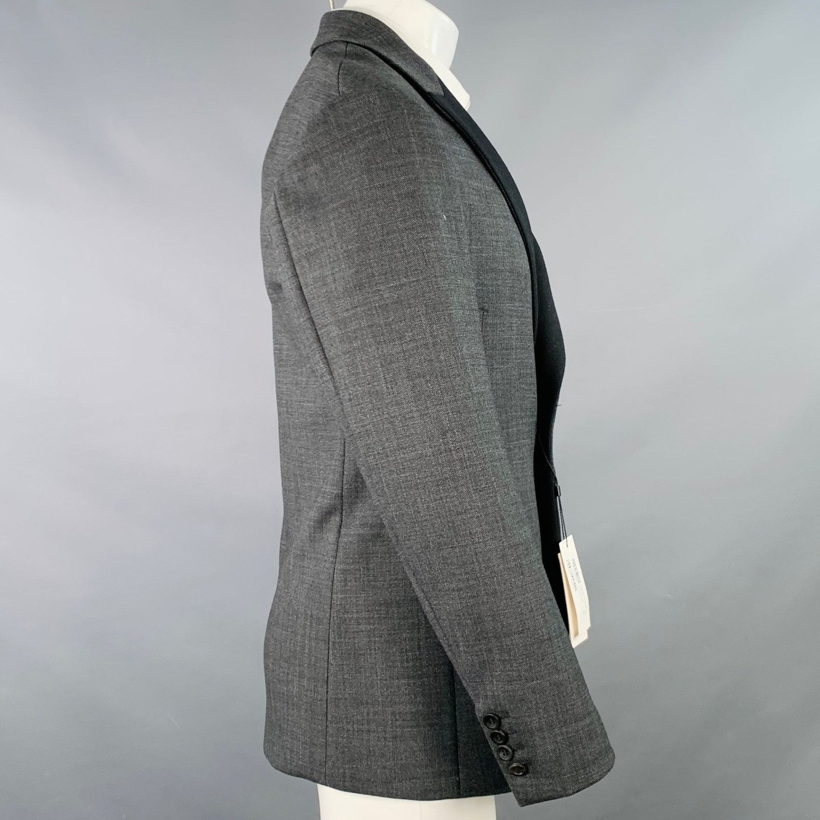 Dirk Bikkembergs Size 36 Grey Black Polyester Wool Peak Lapel Sport Coat Size 36R - 3 Thumbnail