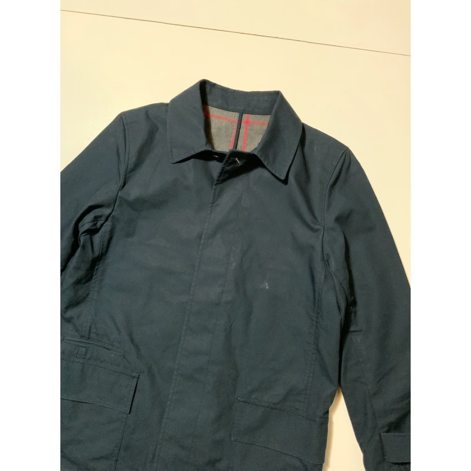Gap VINTAGE Brooklyn Tailors X Gap X GQ Collection Navy Blue Bonded Mac Classic Coat Sz. S Mens Regular Blue Coat Bonds Mac Cotton 90s? Size US S / EU 44-46 / 1 - 6 Thumbnail