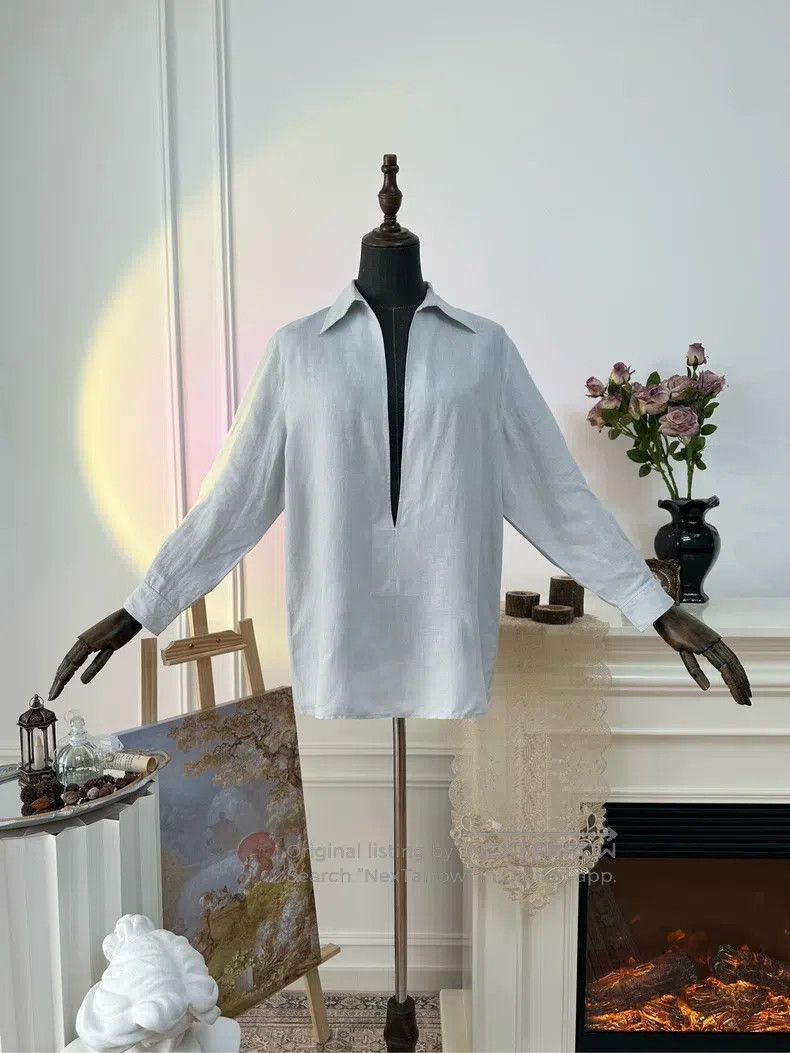 Hermes Hermes Exclusive V-Neck Linen Shirt, Light Blue Size S / US 4 / IT 40 - 3 Thumbnail