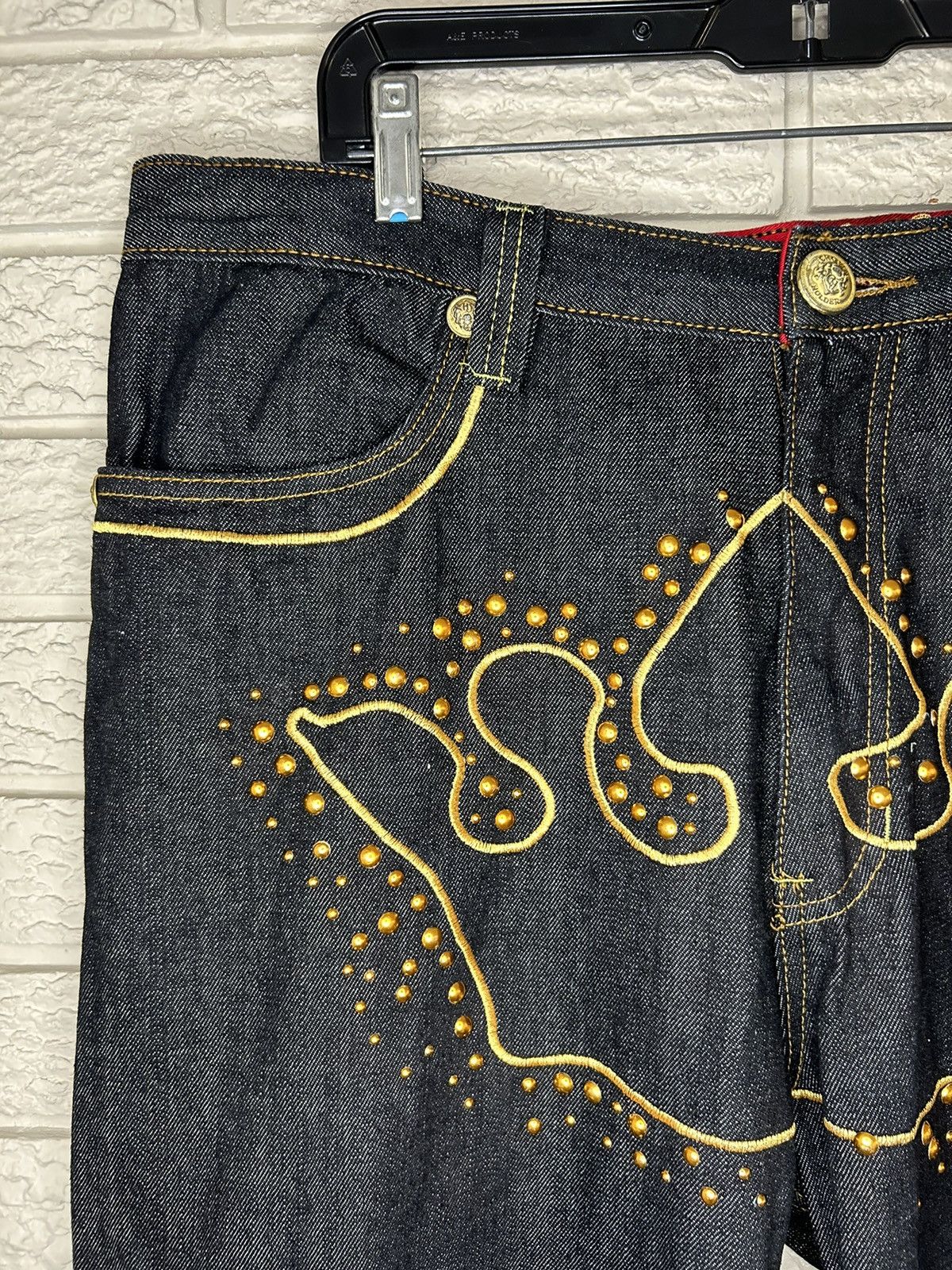 Japanese Brand Vintage Crown Holder Embroidered Studded Baggy Skater Jeans Size US 38 / EU 54 - 8 Thumbnail