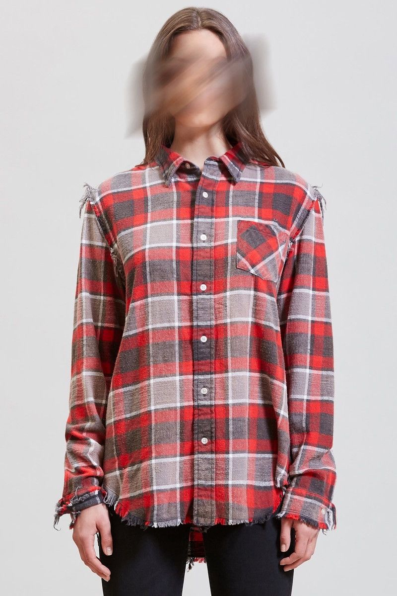 R13 Shredded seam Shirt red grey plaid medium Size M / US 6-8 / IT 42-44 - 3 Thumbnail