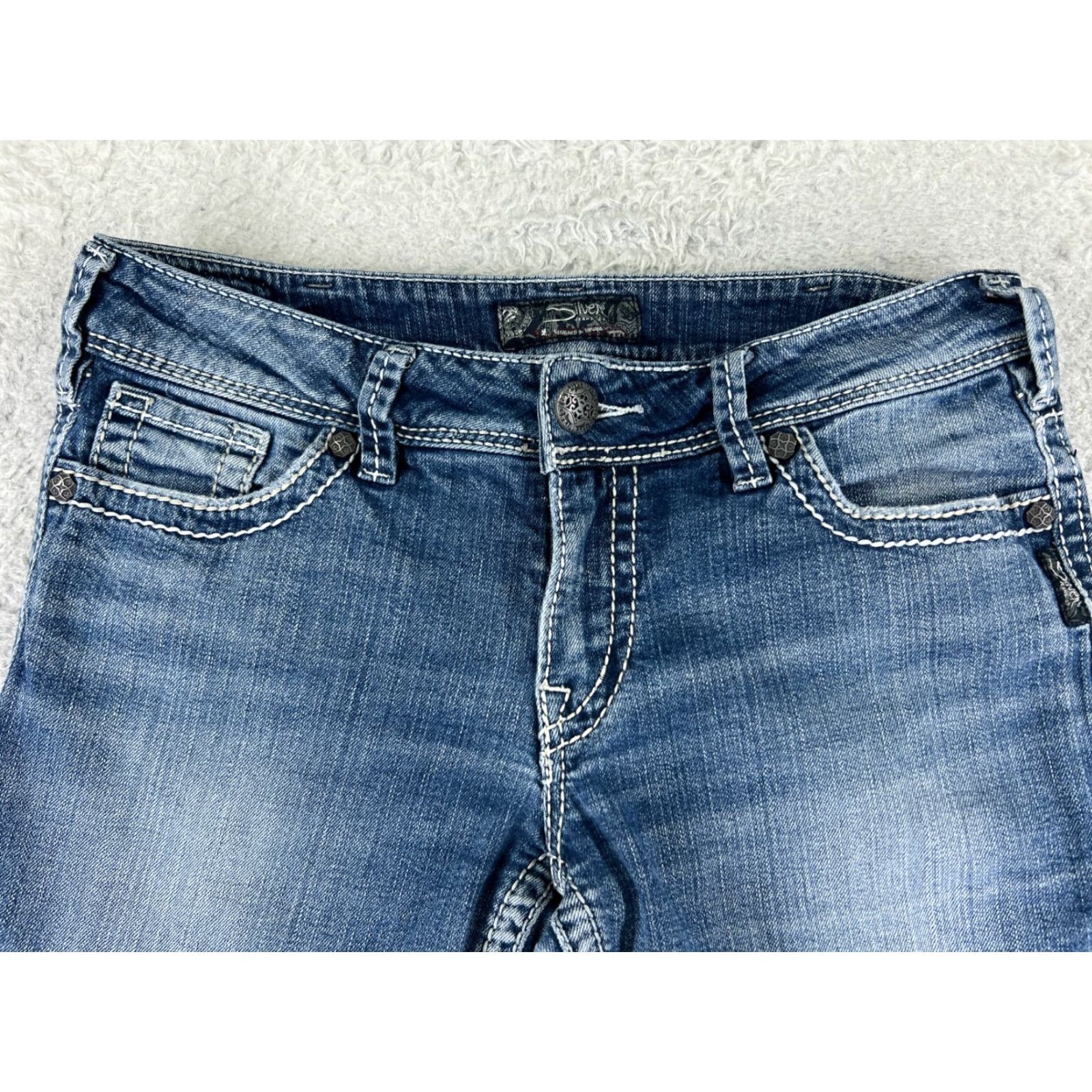 Silver Jeans Co. Silver Jeans Pants Womens 31 Blue Denim Suki Bootcut Low Rise 29x28 Embroidered Size 24" / US 00 / IT 34 - 4 Thumbnail