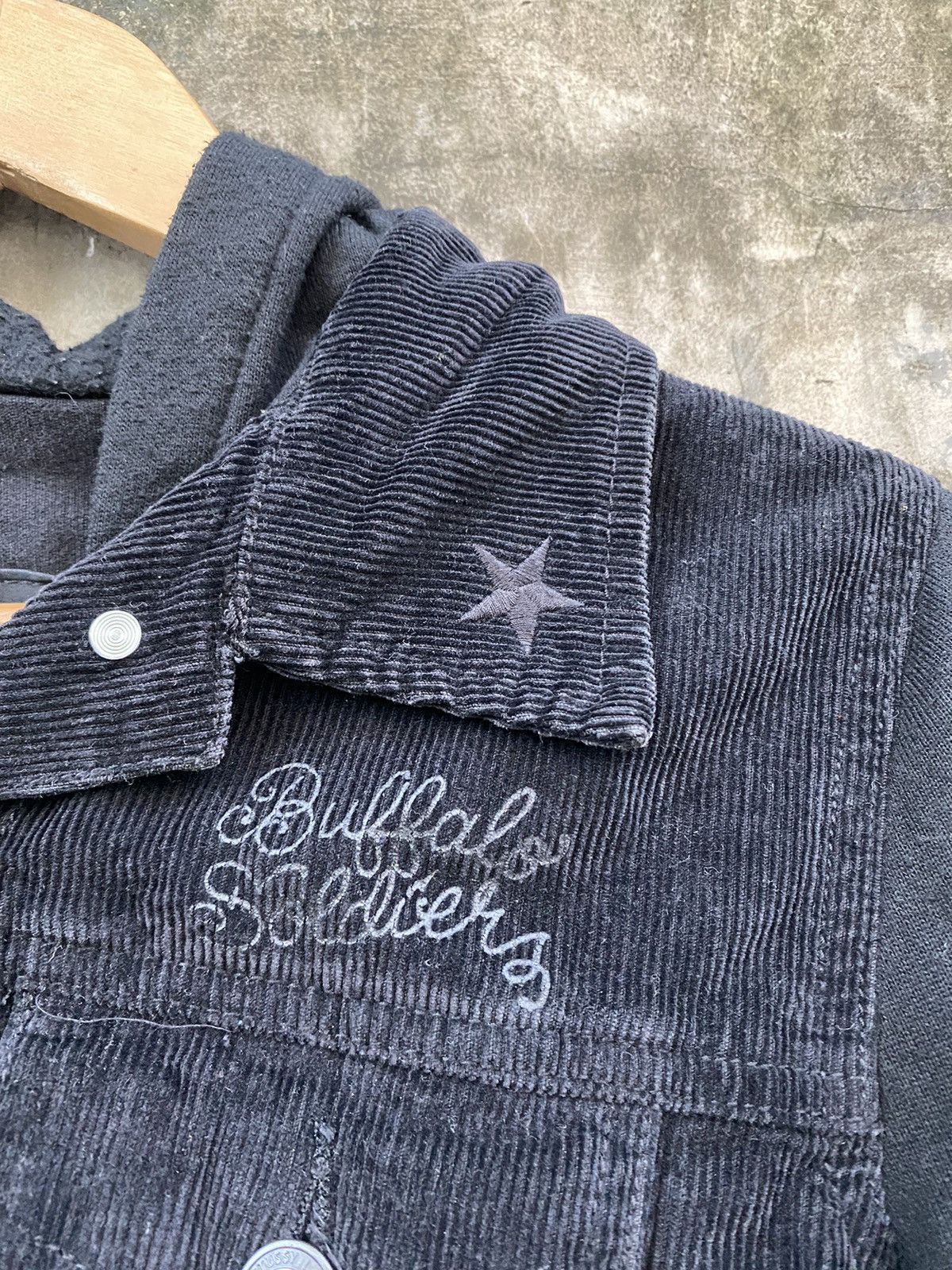 Image of Stussy Corduroy Hoodie Jacket X Buffalo Soldiers in Black, Women's (Size Small)