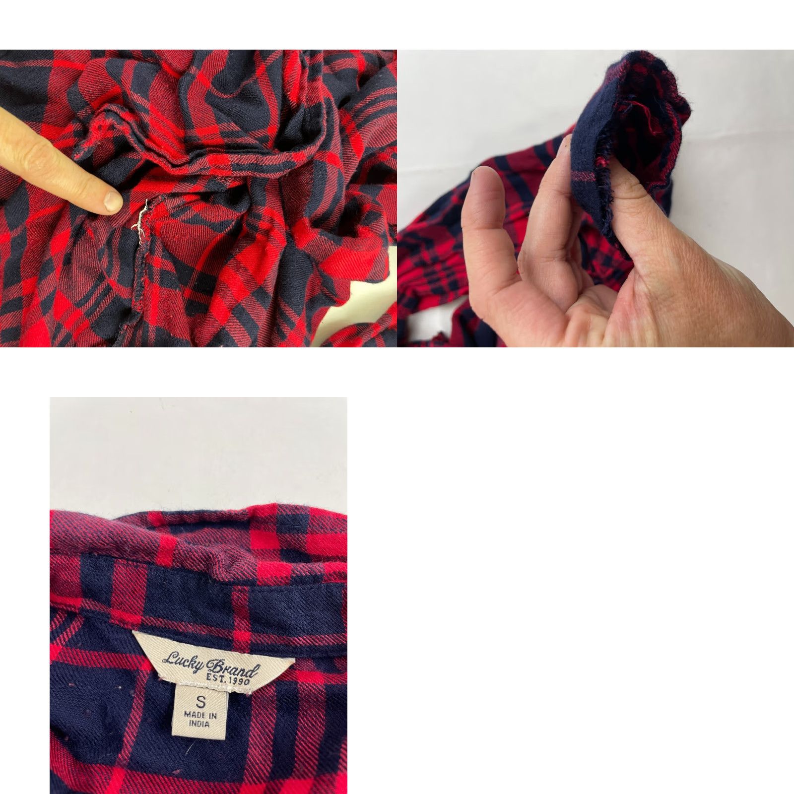 Lucky Brand Lucky Brand Shirt Women's S Red Navy Blue Plaid Button-Up Pocket Split Back Size S / US 4 / IT 40 - 8 Thumbnail