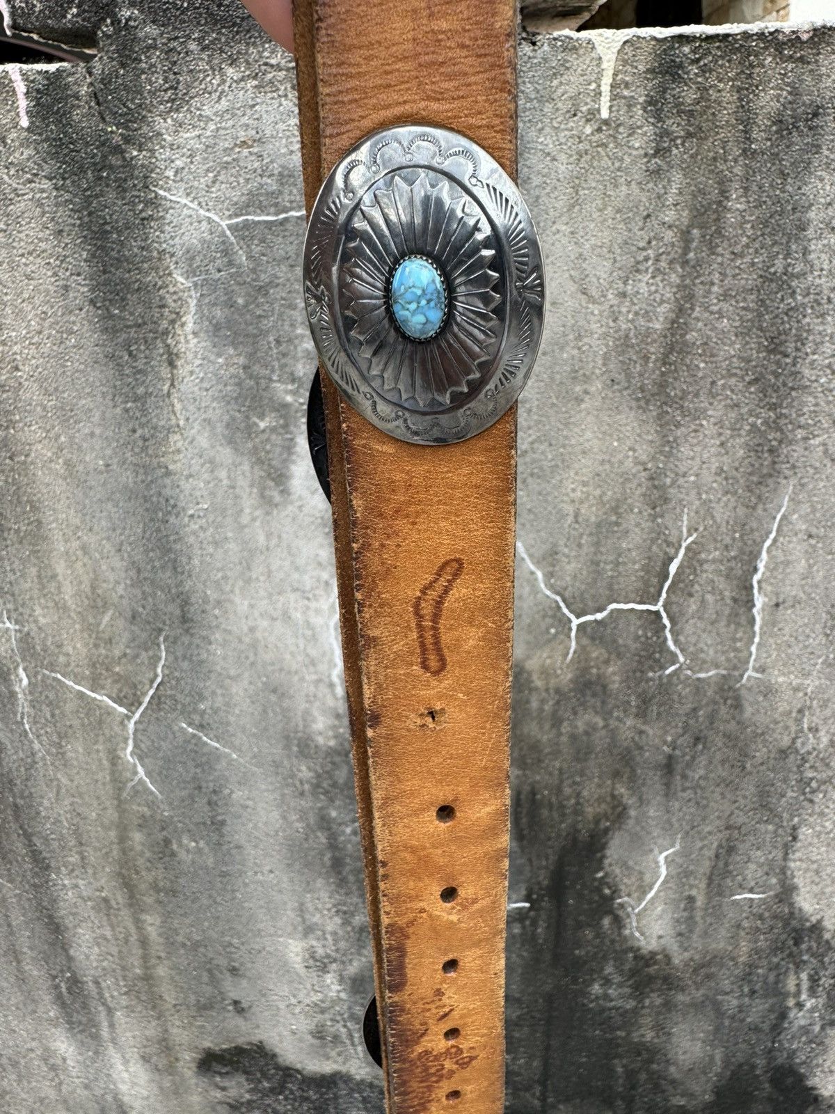 Genuine Leather × Leather × Other GRAIL 🔥Turquoise Leather Buckle Belt Size 34 - 6 Thumbnail