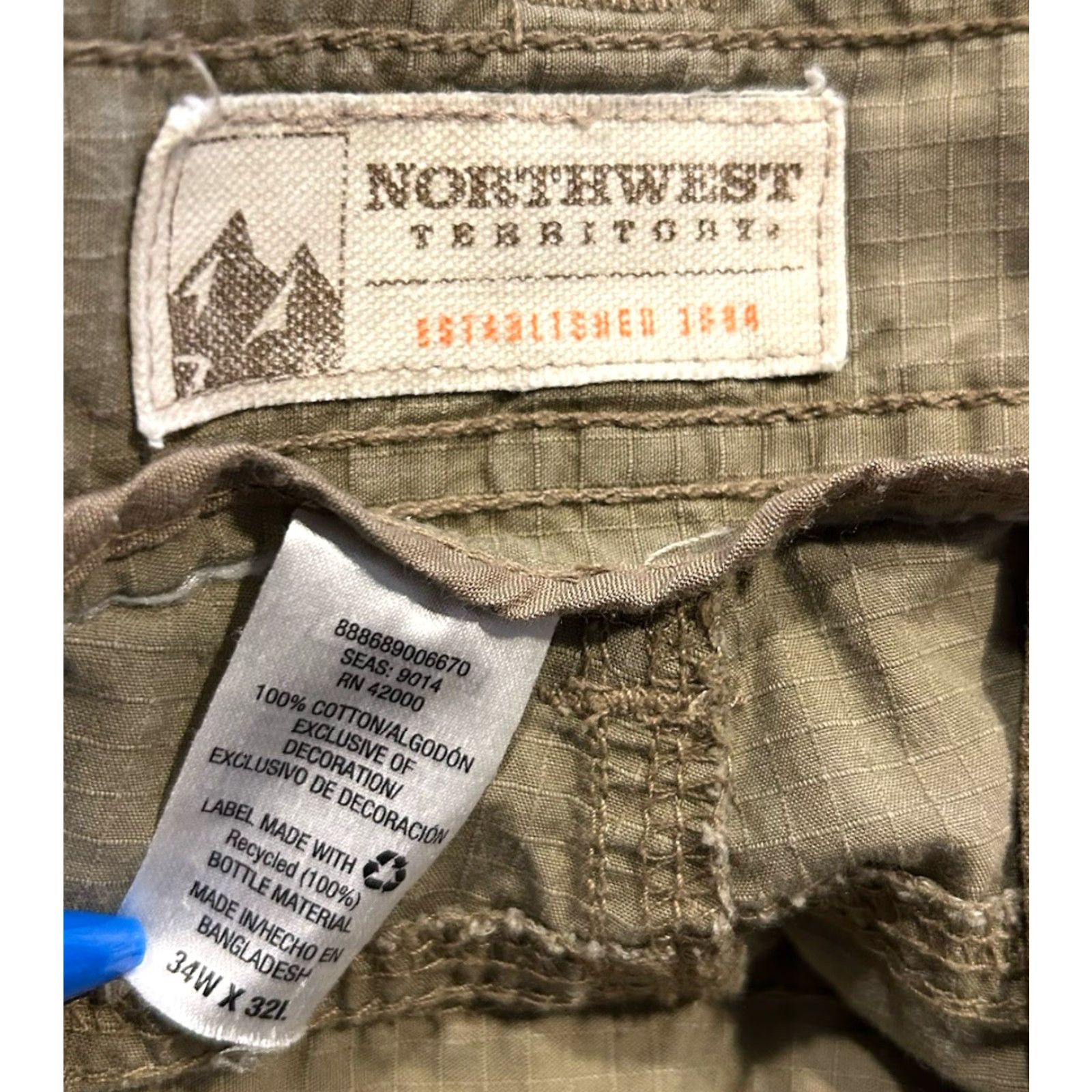 Vintage Northwest Territory Pants Mens 34x32 Cargo Zip Off Convertible Outdoor Hiking Beige Cotton Canvas Straight Pockets Navy? Size US 34 / EU 50 - 4 Thumbnail