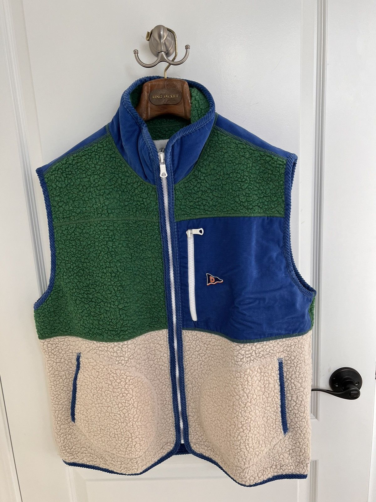 image of Drakes Boucle Wool Fleece Vest - XL in Green, Men's