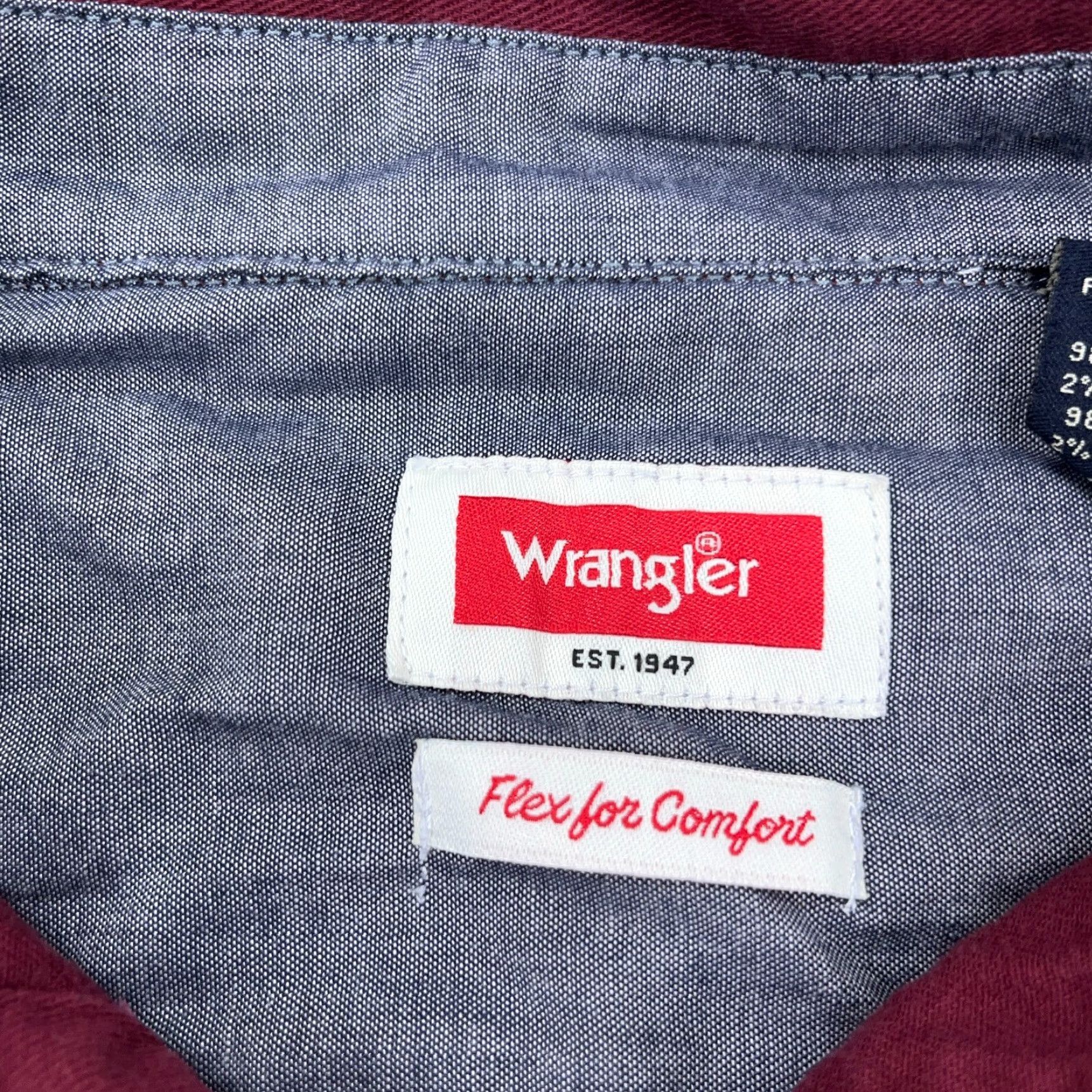 Wrangler Wrangler Shirt Men XL Maroon Button Up Twill Denim Double Pocket Work Wear Size US XL / EU 56 / 4 - 4 Thumbnail