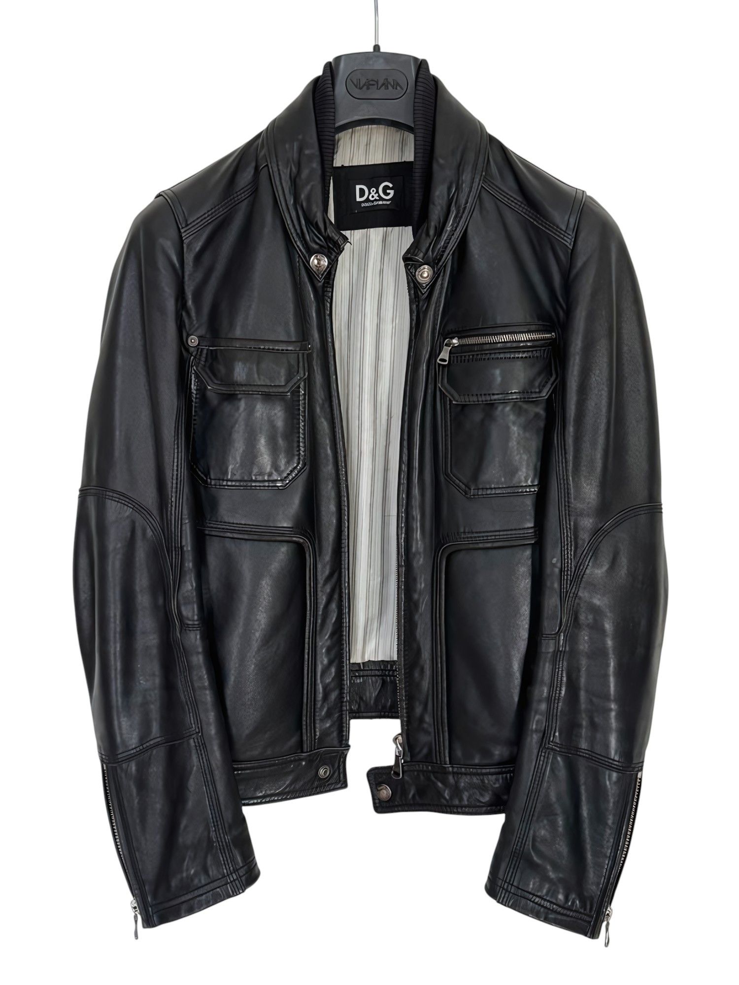 Dolce & Gabbana 2000s Dolce & Gabbana Navy Leather Biker Racer 