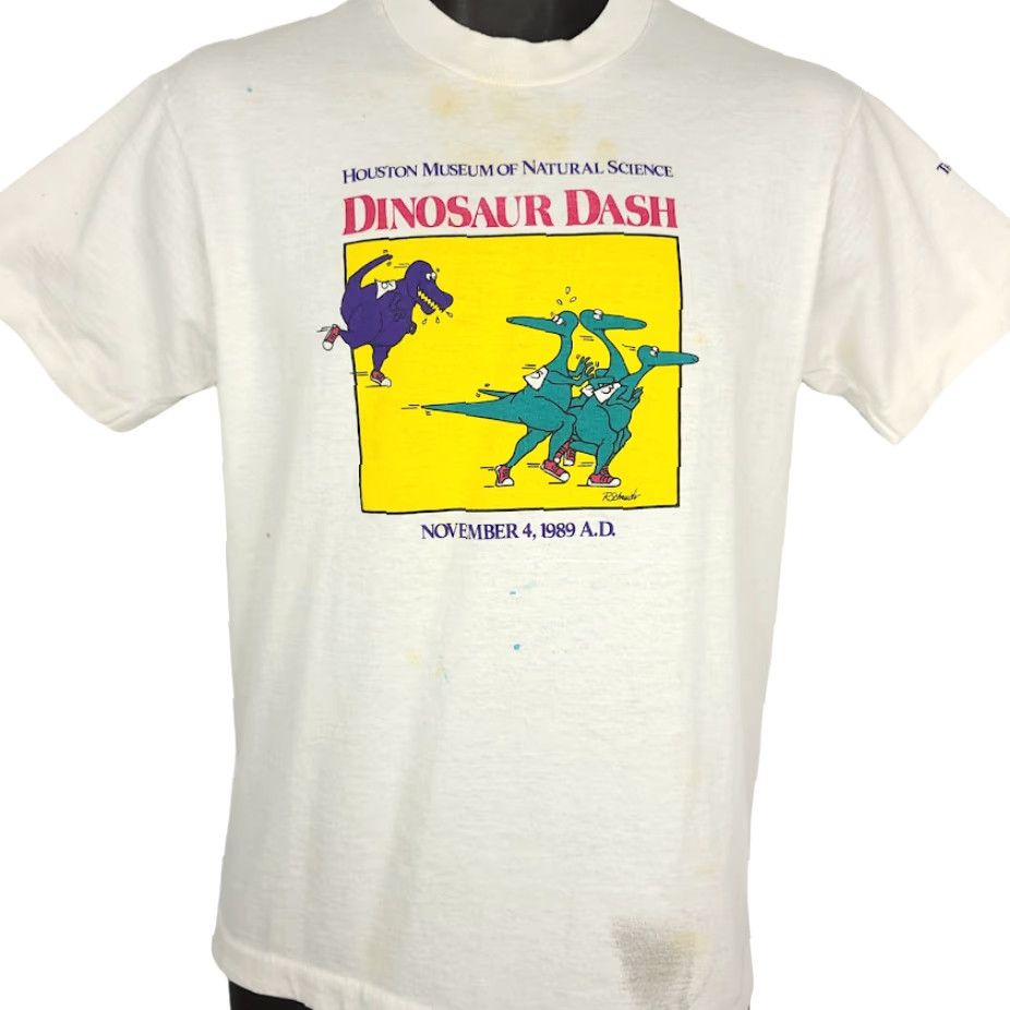 Vintage VINTAGE Dinosaur Dash T Shirt Mens Size Small 80s Museum Of Natural History White Crew Neck Short Sleeve T-Shirt Mens Tyrannosaurus Size US S / EU 44-46 / 1 - 2 Thumbnail