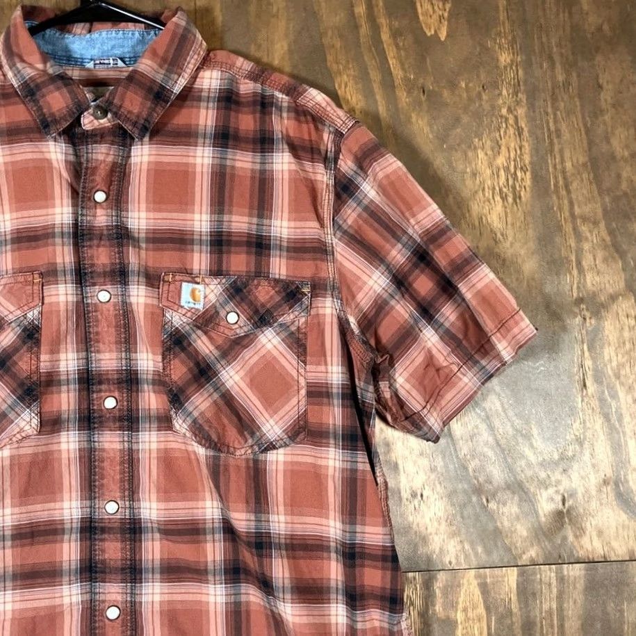 Carhartt Carhartt Shirt Mens Burnt Orange Plaid Pearl Snap Relaxed Fit Stretch Large Size US L / EU 52-54 / 3 - 5 Thumbnail