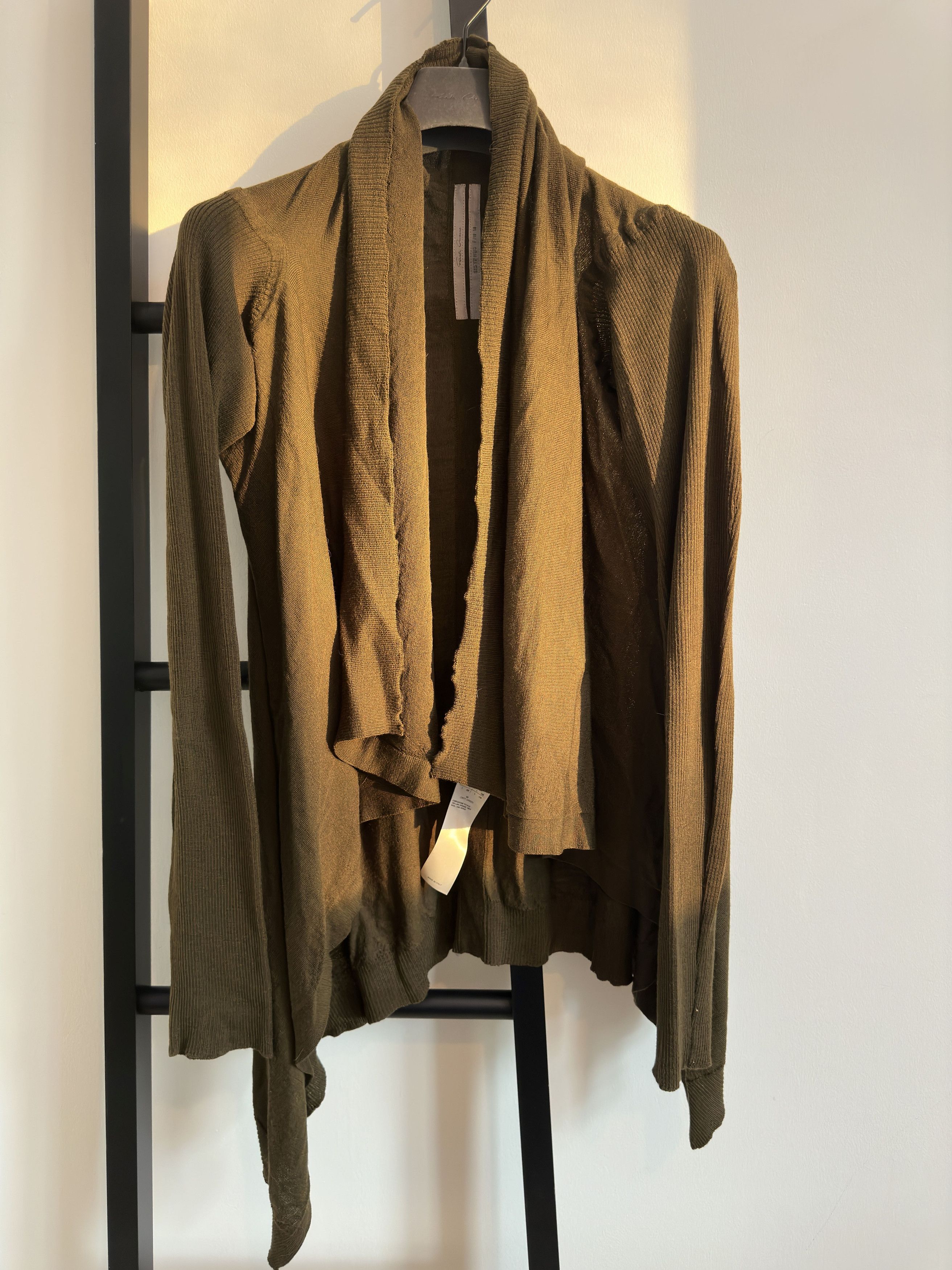 image of Rick Owens Draped Hem Cardigan in Dirty Green, Men's (Size Large)