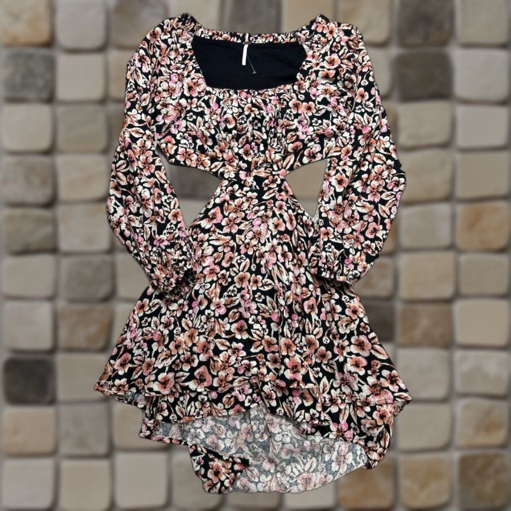 Free People Free People Dress Womens Small Black Pink Floral Bodycon Short Sleeve Square Neck Pullover Casual Party/Cocktail Summer Spring Size S / US 4 / IT 40 - 1 Thumbnail