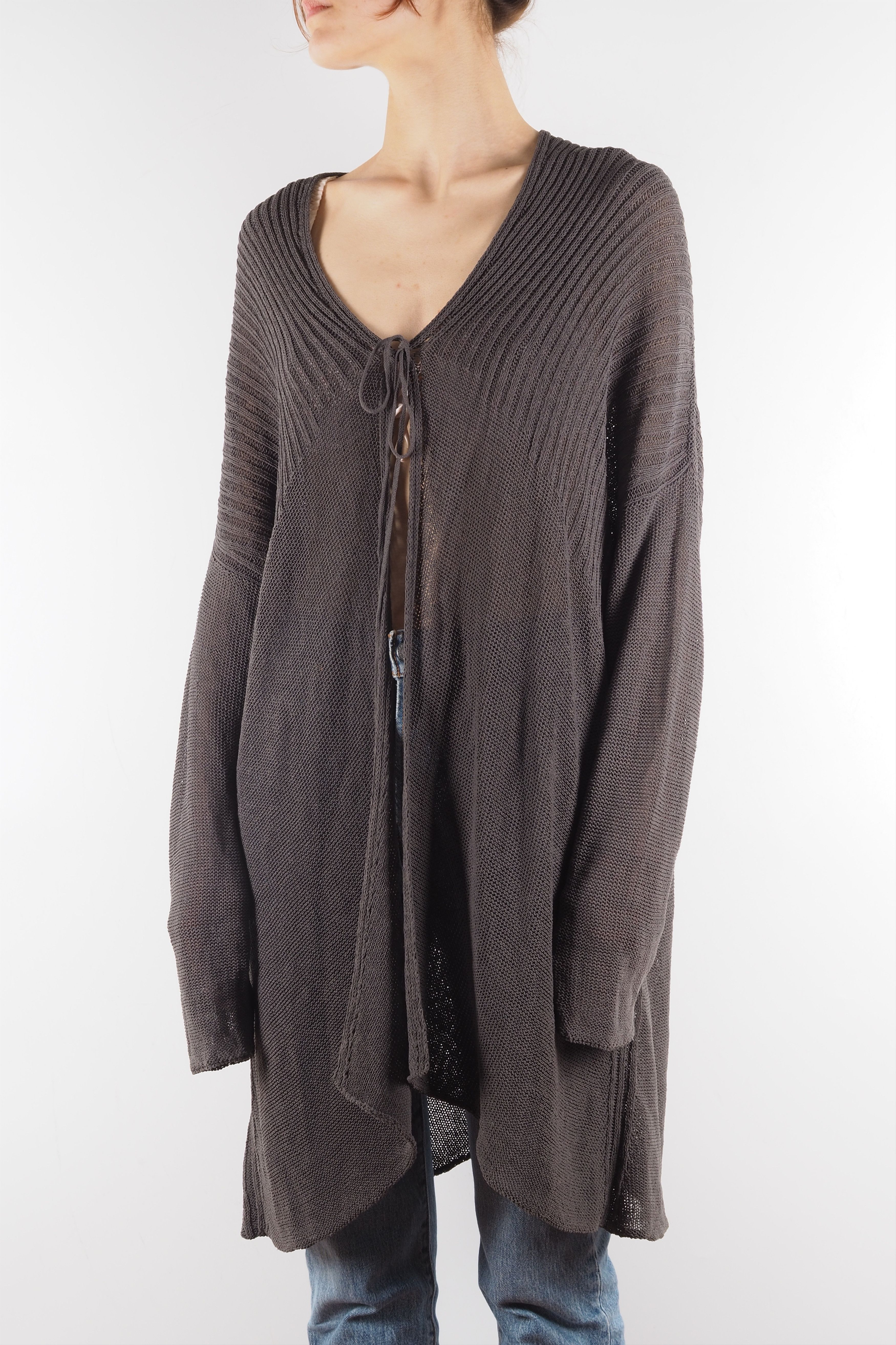 Sarah Pacini Vintage Dark Beige Long Cape Cardigan