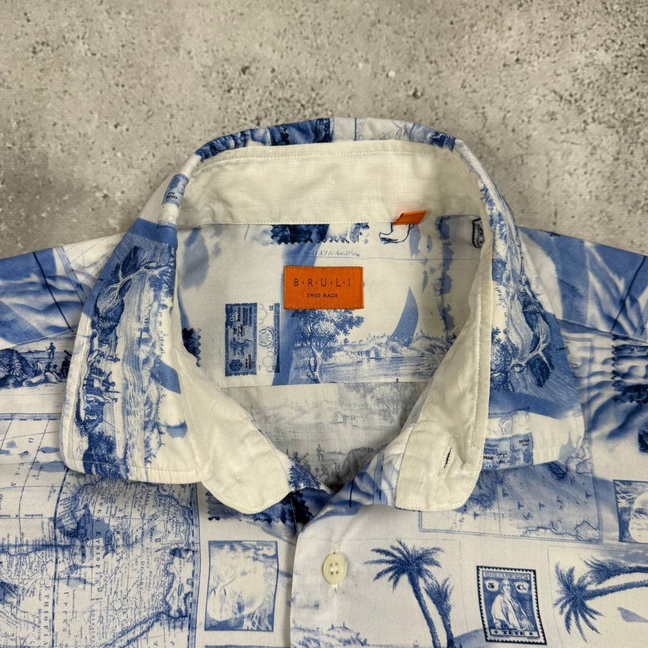 Other BRULI Swiss Made Geography Print Button-Up LS Collar Shirt Size 40R - 5 Thumbnail