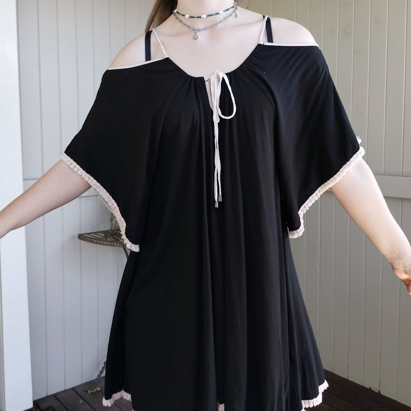 Designer PQ Collection Dress Mini Shift Bell Sleeve Tassel Cocktail Size ONE SIZE - 7 Thumbnail