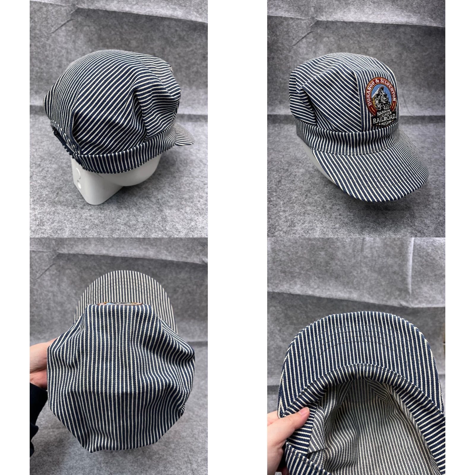 Durango VINTAGE Durango & Silverton Engineer Hat Cap Snap Back Adult Blue Stripe Cotton Made USA Size ONE SIZE - 8 Thumbnail