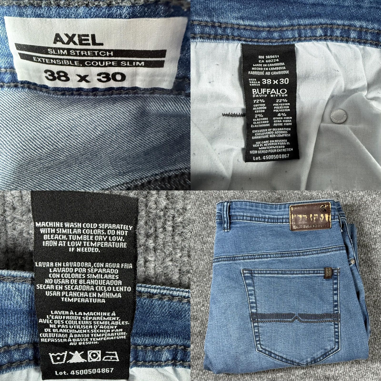 Buffalo David Bitton Buffalo David Bitton Jeans Mens 38x30 Axel Slim Stretch Straight Denim Pants Blue Medium Wash 5-Pocket Zip Fly Mens Size US 38 / EU 54 - 8 Thumbnail