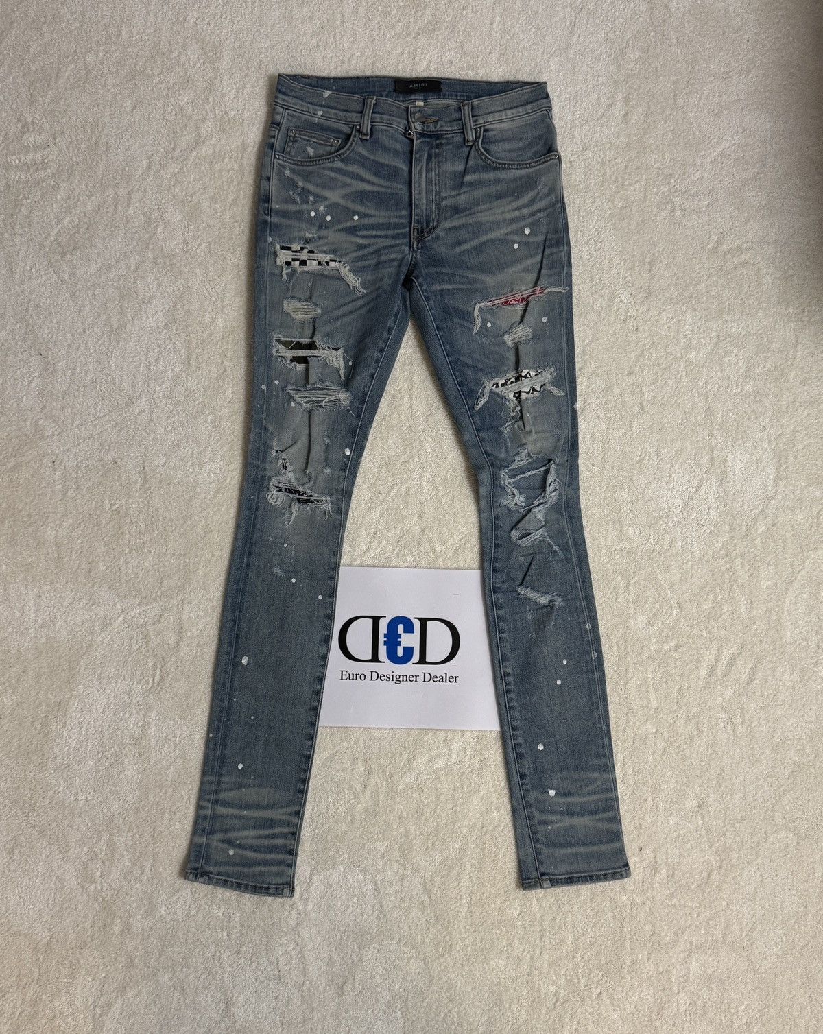 Amiri 💠Amiri💠 ART PATCH PAINT SPLATTER JEANS ROSEBOWL (29) Size US 29 - 1 Thumbnail