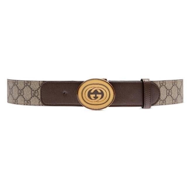 Gucci NEW GUCCI BELT GG BROWN OVAL Gold Buckle Interlocking G Sz 9 Size 36 - 3 Thumbnail